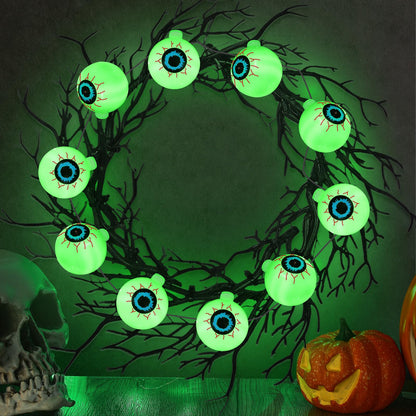 Dingion 18'' Halloween Eyeball Wreath for Front Door Light up Eyeball Wreath Decoration LED Halloween Garland with Black Dead Branch Garland Battery Operated Glowing Creepy Party Favor Wall Outdoor