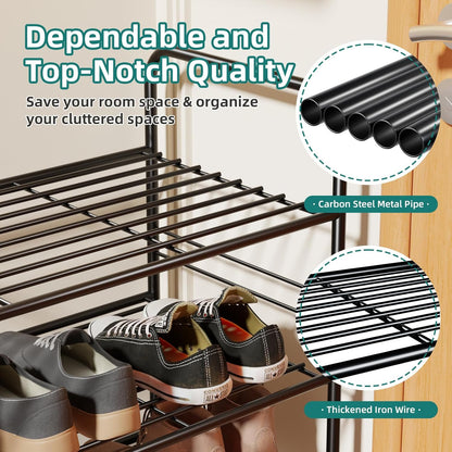 3-Tier Closet 33" SUFAUY Shoe Rack, Metal Wide Shoe Rack Organizer Heavy Duty, Stackable, Black