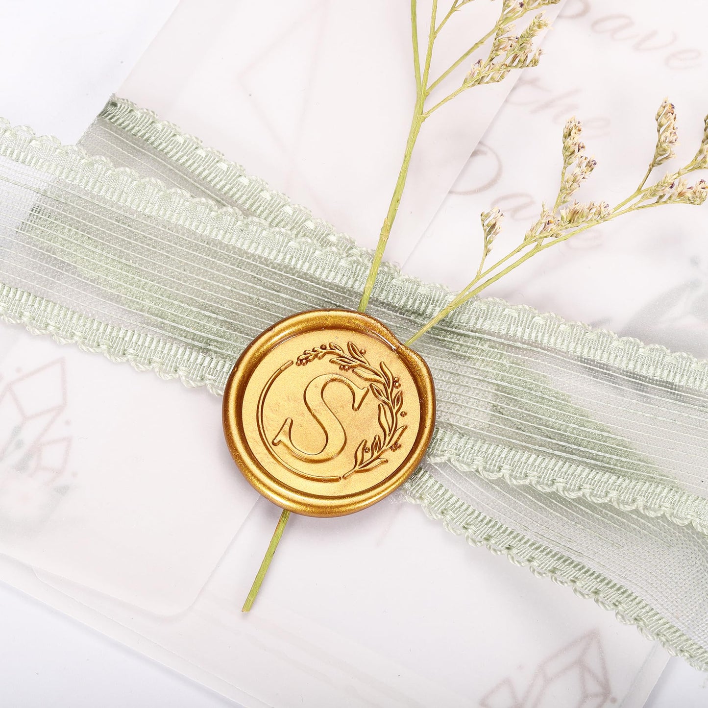 Yoption Letter Wax Seal Kit, Vintage Initial Alphabet S with Wreath Sealing Stamp and 120 Antique Gold Wax Seal Beads