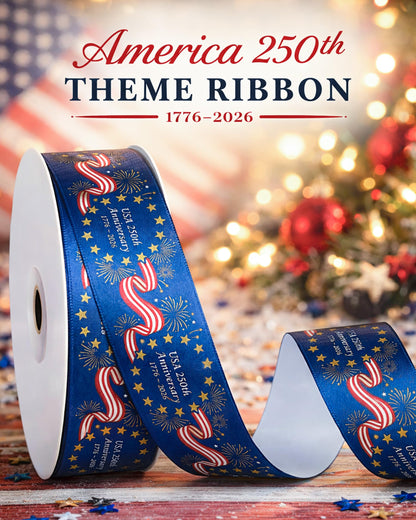 Gleamagic 2-Pack America 250th Anniversary Ribbon Bundle - 1 Inch x 50 Yards Total - Patriotic Satin Ribbon for Independence Day, July 4th Decor & Semiquincentennial Crafts & Commemorative Decor