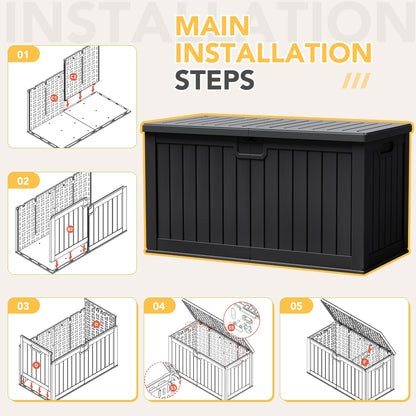 Acurax 240 Gallon HDPE Deck Box Outdoor Indoor Waterproof Storage Box for Patio Furniture, Pool Accessories, Garden Tools, and Cushion Storage, Black