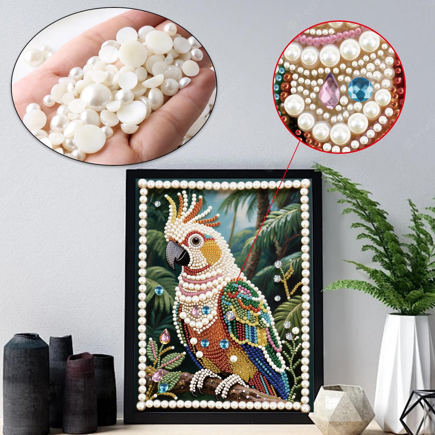 Stalente Pearl Diamond Painting Kits for Adults Parrot, 5D Special Shape Diamond Art Kits for Beginners, Crystal Rhinestones Diamond Painting for Home Wall Decoration Gift 12×16inch, Bird
