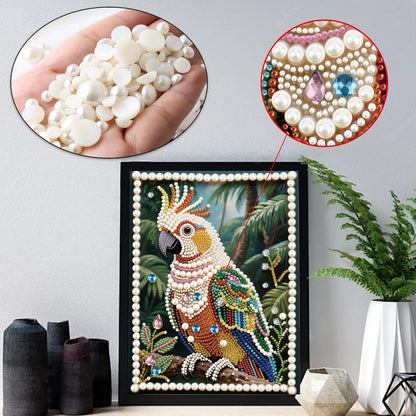 Stalente Pearl Diamond Painting Kits for Adults Parrot, 5D Special Shape Diamond Art Kits for Beginners, Crystal Rhinestones Diamond Painting for Home Wall Decoration Gift 12×16inch, Bird