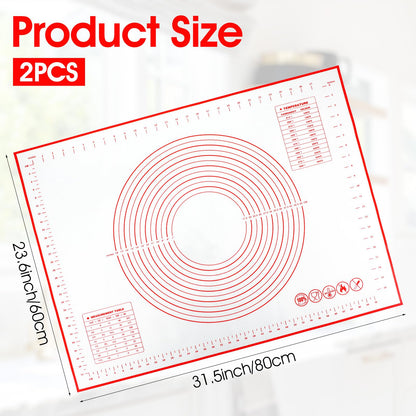 2 Pcs 32x24" Extra Large Dough Mat Silicone Baking Mats for Rolling Pastry Kneading Sheet Sourdough Bread Baking Supplies (Red)