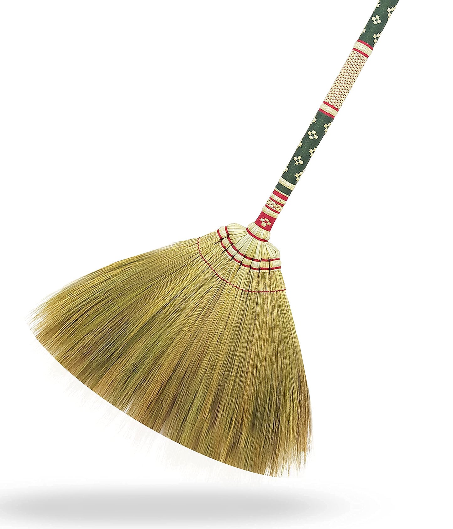 Thai Vintage Retro Grass Broom Stick, Asian Straw for Wedding Jumping, Witch, House, Long With Solid Wood Handle - Primitive Sweeping Dirt Dust Garbage