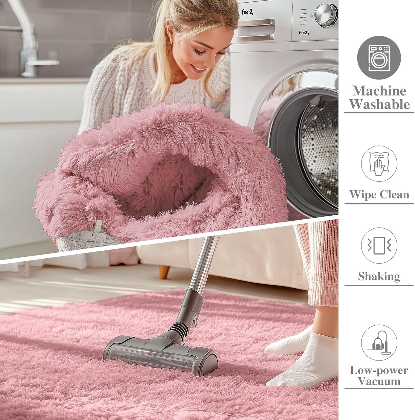 OLANLY Large Area Rug - Soft Fluffy Shaggy Indoor Carpet for Living Room & Bedroom | Pale Pink 6x9
