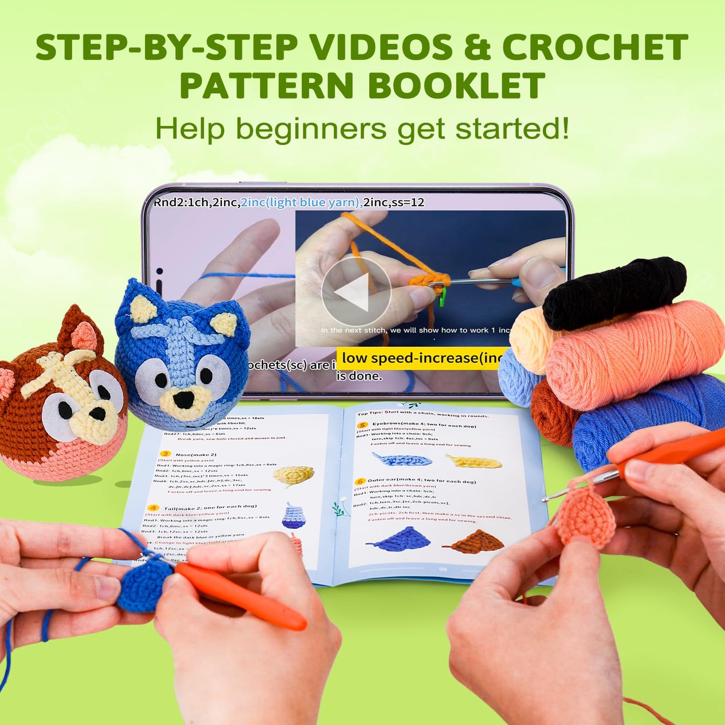 Acehochen Crochet Kit for Beginners, Beginner Crochet Kit for Adults with Step-by-Step Video Tutorials, Crochet Animal Kits Knitting Supplies (2 Pack)