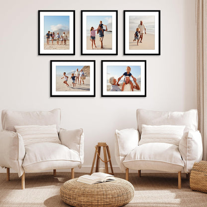 Americanflat 16x20 Picture Frame with Polished Plexiglass - Set of 5 - Use as 12x16 Frame with Mat or Display 16x20 Photo Without Mat - Galleria Collection - Picture Frames for Wall Display - Black