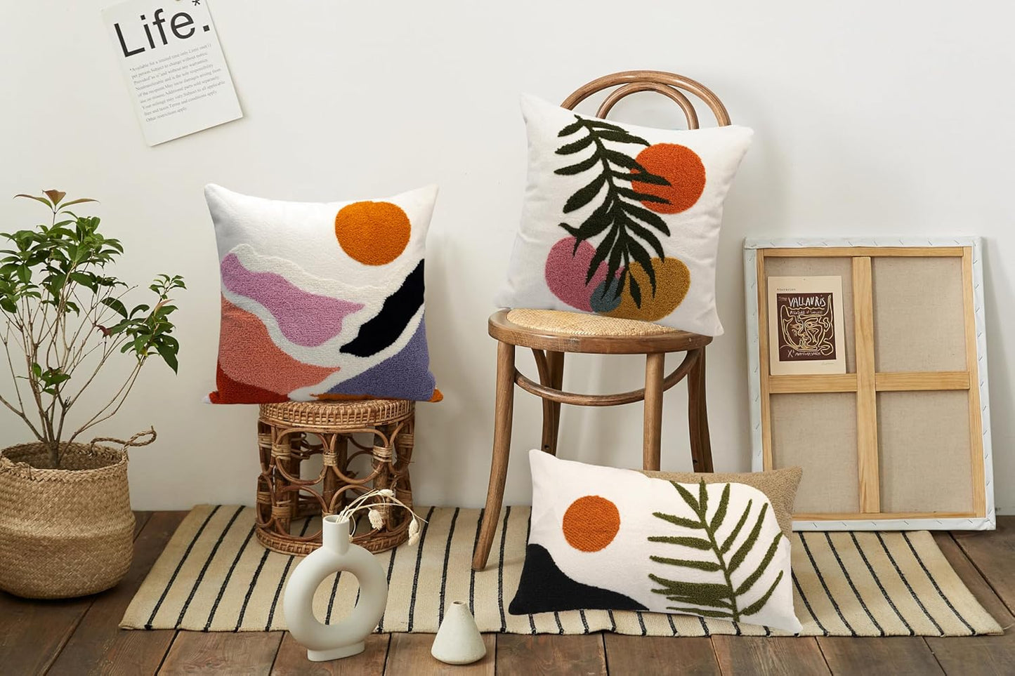 18x18 1PC) Boho Decorative Throw Pillow Covers Textured Mid Century Modern Pillow Covers Aesthetic Abstract Geometric