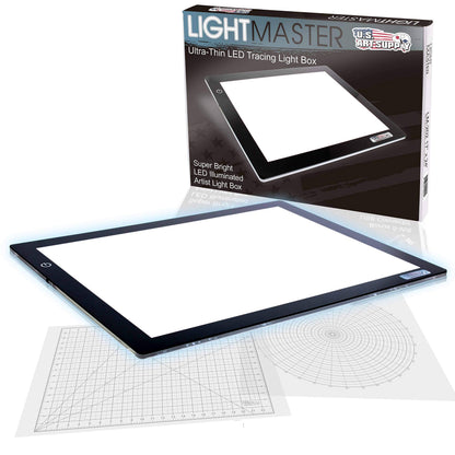 U.S. Art Supply Lightmaster 17"x24" (A2) LED Lightbox Board - 32.5" Diagonal, Ultra-Thin, Dimmable Light Pad - Measuring Grid & Protractor Included - 110V, Flicker-Free, Portable, 50,000 Hour LEDs