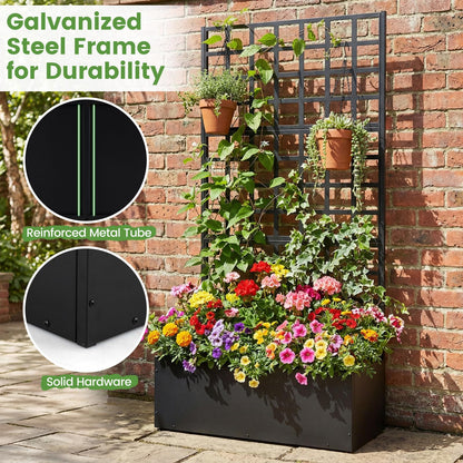 Giantex 2 Pack Metal Raised Garden Bed with Trellis, 71"x36"x16" Galvanized Planter Box w/Drainage Holes for Climbing Plants Vegetables Flowers, Outdoor Privacy Screen for Patio Backyard Balcony
