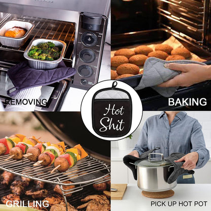 Funny Oven Pads Pot Holder with Pocket, Hot Shit Humor Gift for Baker