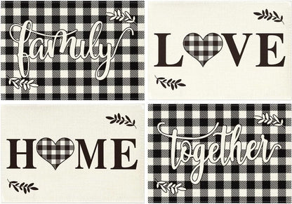Artoid Mode Love Family Together Home Buffalo Plaid Placemats for Dining Table, 12 x 18 Inch Set of 4 Holiday Vintage