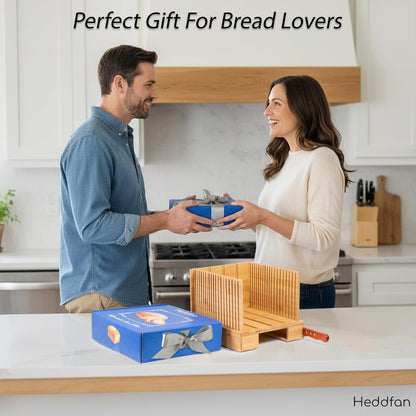 HEDDFAN 12 Bamboo Bread Slicer For Homemade Bread - Built-In Knife Slot, Crumb Catcher & Storage Compartment