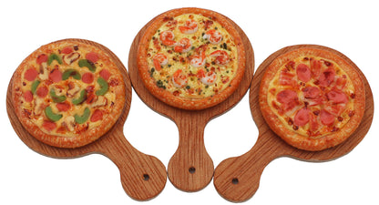 Mixed 3 Assorted Pizza Dollhouse Miniature on Wooden Tray, Dollhouse Food Dollhouse Kitchen Miniature