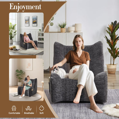 Oversized Bean Bag Chair with Armrests for Adults,Chenille Lounger Filled High Resilience Foam,Lazy Floor Sofa Seat, Reading Gaming Accent Furniture Living Room Bedroom Office Dorm Apartment (Grey)
