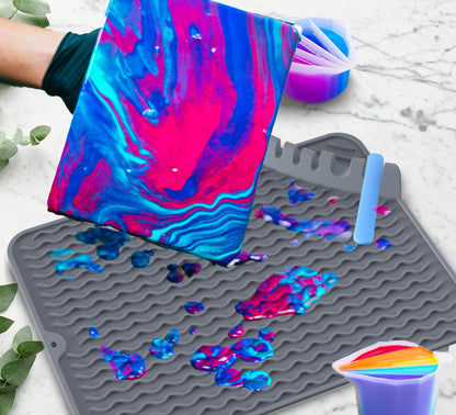 Heat-Resistant Silicone Craft Mat 16x12 Inch | Non-Slip Epoxy Resin Art Mat with Tool Organizer | Textured Surface for Jewelry, Coasters | Durable & Easy Cleanup