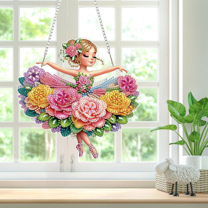 Bowetile Ballet Girl Diamond Art Hanging Kits for Adults, Diamond Art Suncatchers Dream Dancer, 5D Special Shape Diamond Painting Pendant Window Ornament Gifts for Home Wall Door Garden Decor