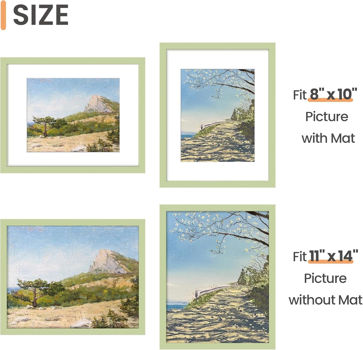 Upsimples 11x14 Picture Frame - Versatile Display for 8x10 Photos with Mat or 11x14 Without - Green, 1 Pack