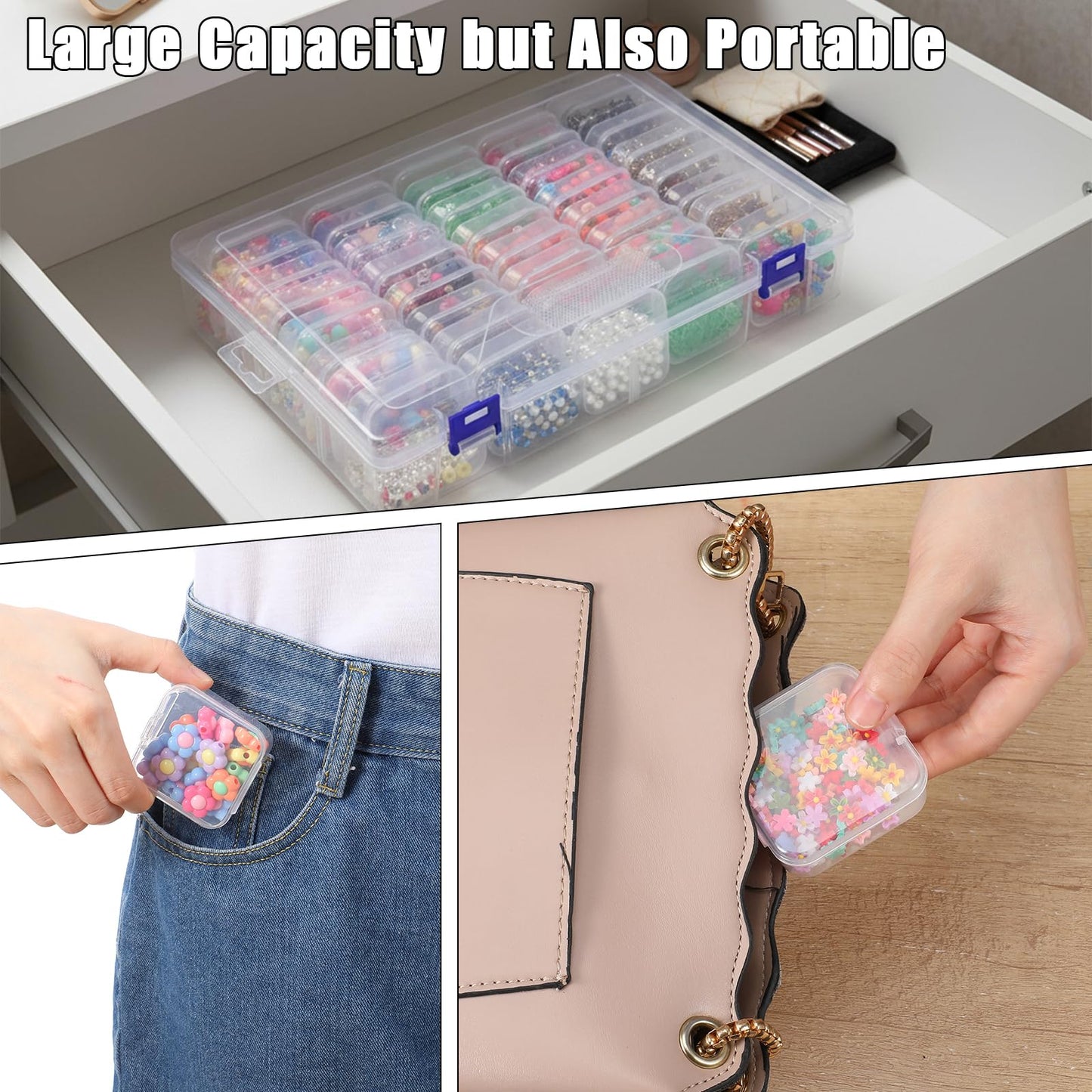 PercyEffie 3 Pack Bead Organizer Box,135Pcs Small Clear Storage Boxes with 3 Ppcs Labels, Mini Clear Storage Containers Boxes with Hinged Lid Jewelry DIY Bracelet Screws Seeds Small Parts