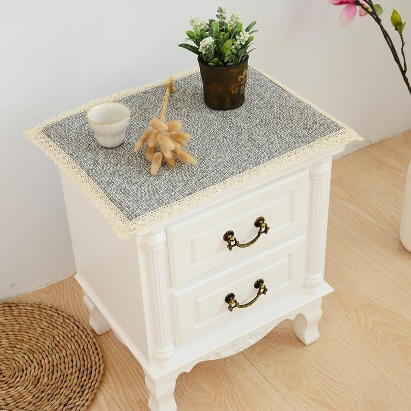 17.7 x23.6 Tablecloth Nightstand End Tabletop Dust Cover Night Stand Table Linen - Grey