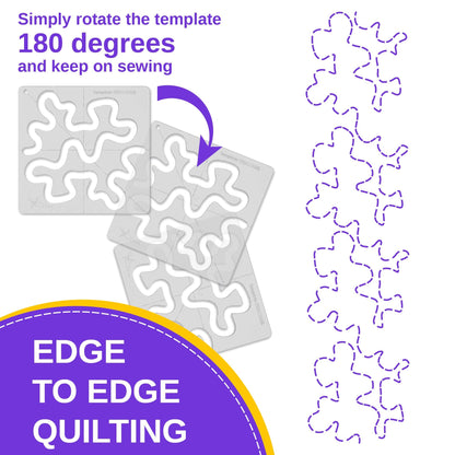 Meander Quilting Ruler Template for Sewing Machine, 4mm Transparent Acrylic 8x8 inch, Edge-to-Edge Free Motion Quilting, Stippling & Patchwork, Beginner-Friendly