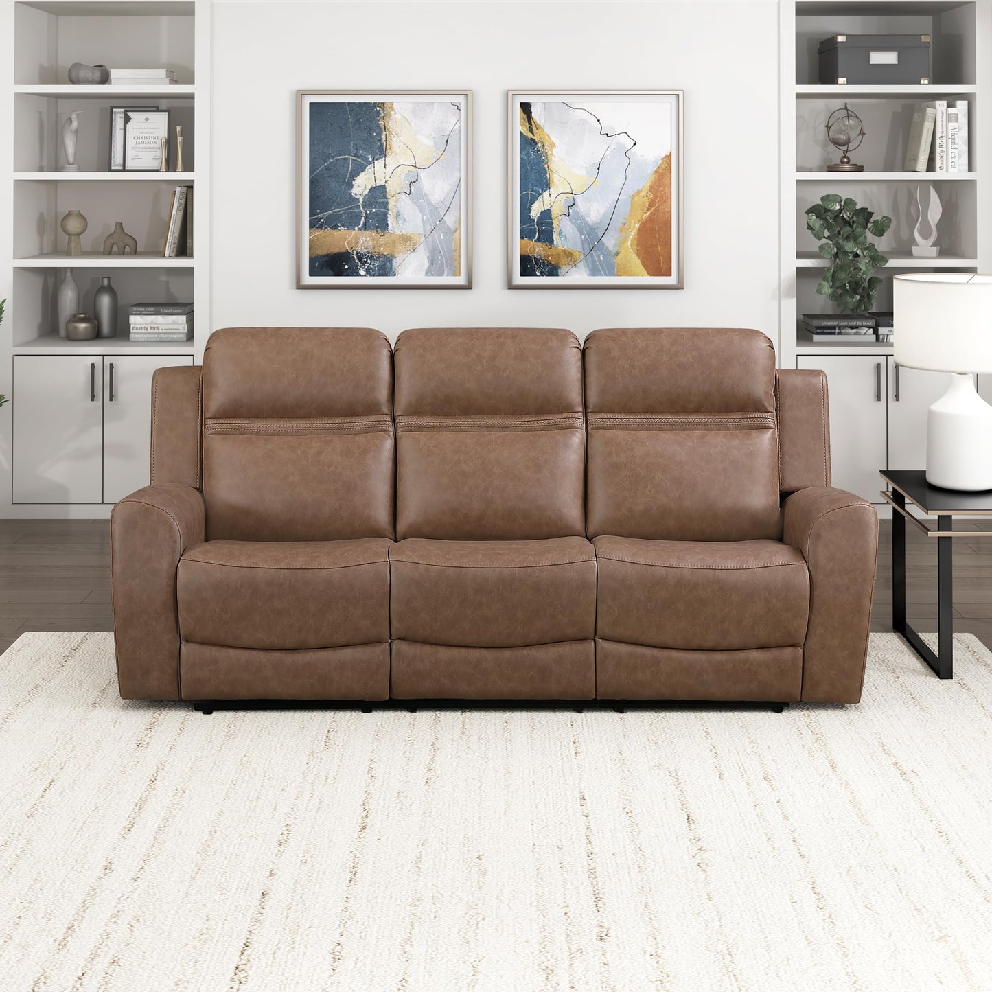 Lexicon 85" W Manual Double Reclining Sofa - Polished Microfiber Wall Hugger Manual 3 Seater Recliner Couch, Comfort Armrests, for Living Room, Home Theater, Easy Assembly, Brown