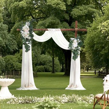 VEVOR Artificial Wedding Arch Flowers Kit, White Wedding Arch Flowers with Drapes Kit (Pack of 4) - 2 Pcs Floral Arrangement, 2 Pcs Sheer Drapes, for Ceremony Bouquets Reception Backdrop Decoration