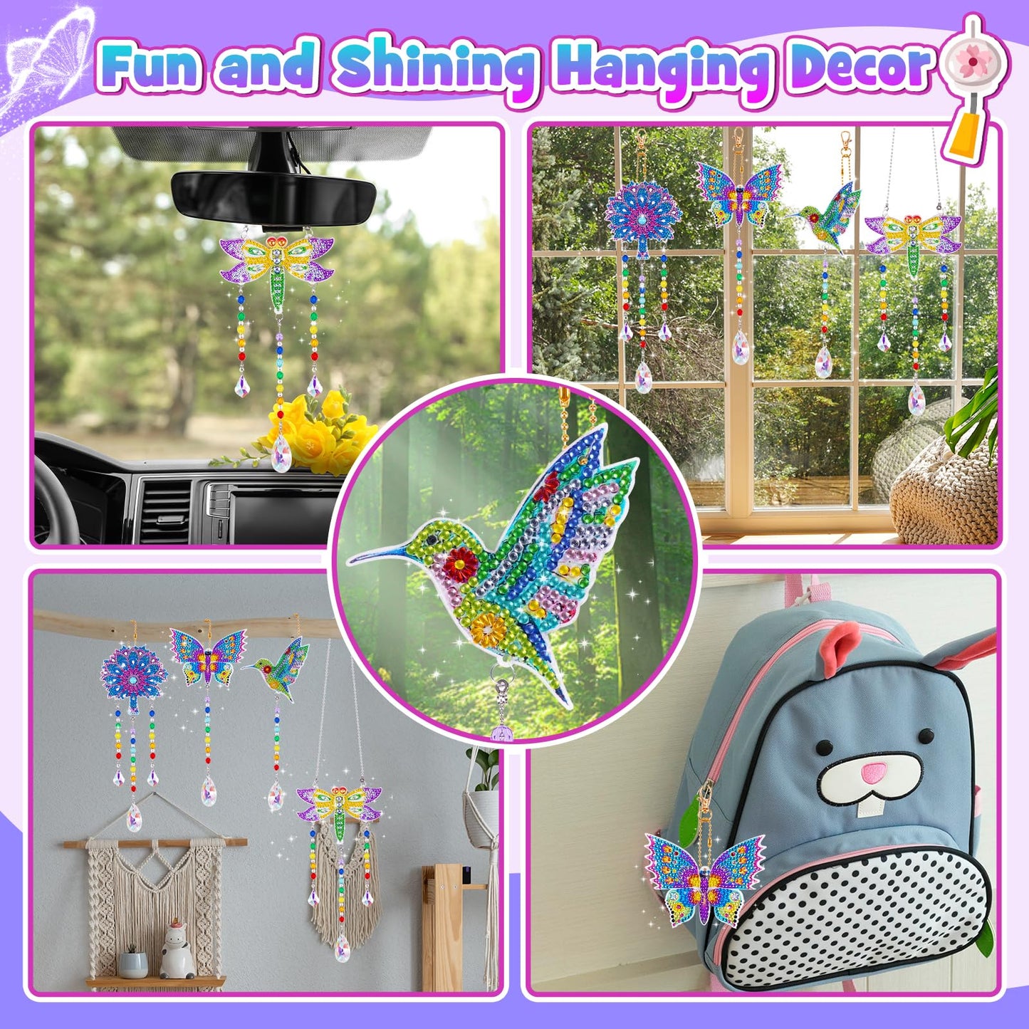 WethCorp Diamond Painting Arts and Crafts for Kids Ages 8-12,Birthday Gifts for 6 7 8 9 10-12 Year Old Girls Diamond Art Kits for Adults Teen Girl Gifts Trendy Stuff Wind Chimes Home Decor (4 PCS)
