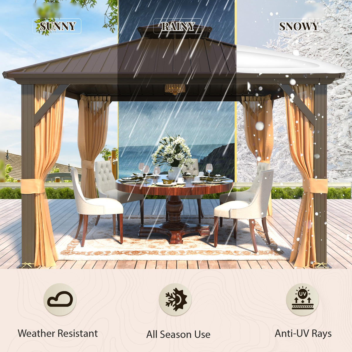 YOLENY 12' x 12' Hardtop Gazebo, Metal Gazebos with Aluminum Frame, Double Galvanized Steel Roof, Curtains and Netting Included, Pergolas for Patios, Garden, Parties, Lawns