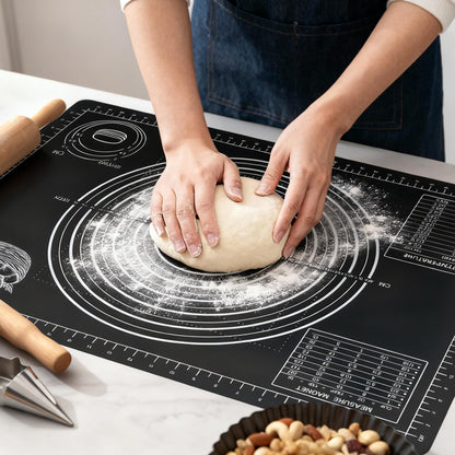 Nauvora Extra Large Baking Mat - 26" Silicone Pastry Mat, Reusable Non-Stick Dough Mat with Measurement for Fondant, Rolling Dough, Pie Crust, Pizza and Cookies, Black