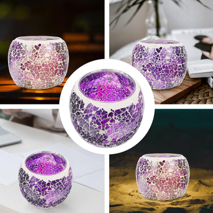 Alasum European Mosaic Glass Candlestick Holder, Purple Romantic Candlelight Dining Table Candle Holder for Home and Restaurant Decor