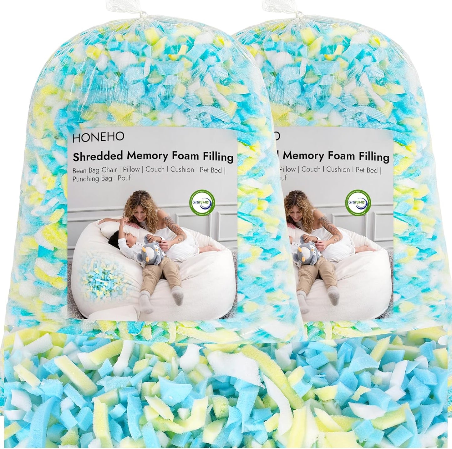 12lbs Shredded Memory Foam Bean Bag Filler, Soft and Convenient Bean Bag Filling Pillow Stuffing for Beanbag, Couch