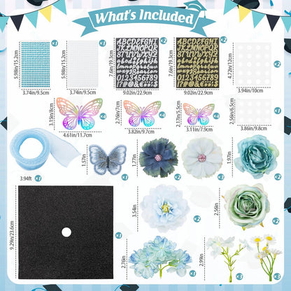 HCKLM Graduation Cap Decorations Kit - Assorted Flowers 3D Butterfly Stickers Glitter Rhinestones Alphabet Letter Number Stickers for DIY Grad Cap Topper 2026 Graduation Party Supplies (Blue)
