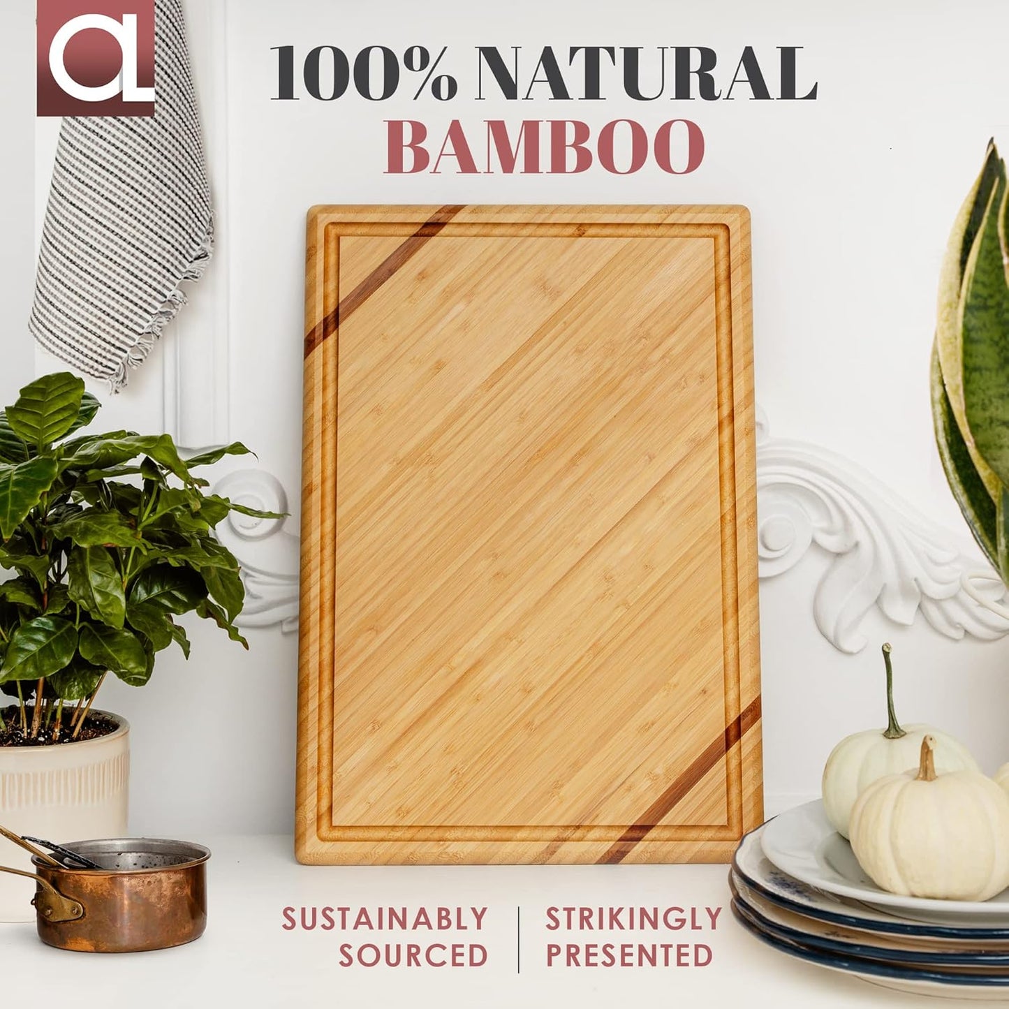 Wellspring Organic Bamboo Wood Cutting Board, Luxury Large Butcher Block for Kitchen, Meat, Cheese, Vegetables (XL 18 x