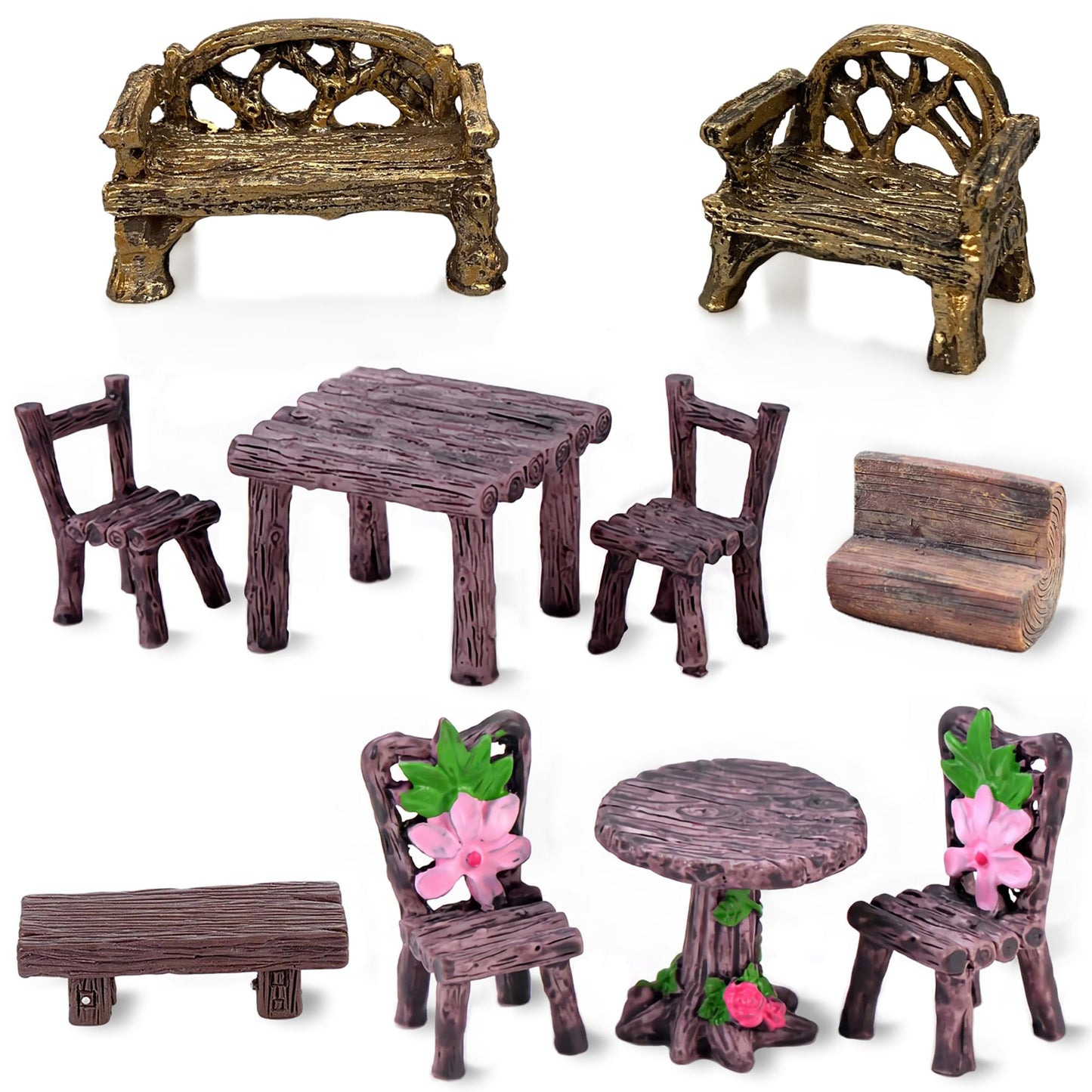Fairy Garden Accessories Miniature Table and Chairs Set Micro Landscape Decoration DIY Craft Gift, Pack of 10