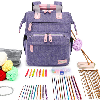 LTINVECK Knitting Bag Backpack,Yarn Storage Organizer Travel Crochet Bag,Large Capacity Tote Bag Yarn Holder Case for Carrying Projects, Knitting Needles, Crochet Hooks,Purple