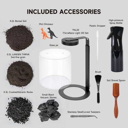 LANDEN Miniature Terrarium Glass Jar Kit – Complete DIY Mini Landscape Set with Ultra-Clear Glass Container, LED Light, Decorative Stones & Planting Tools – Ideal for Home Decor, Gifts & Hobbyists