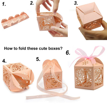 KPOSIYA 100 Pack Wedding Favor Boxes Laser Cut Boxes Party Favor Box Small Gift Boxes Lace Candy Boxes for Wedding Bridal Shower Baby Shower Birthday Party Anniverary with Ribbons (Navy, 100)