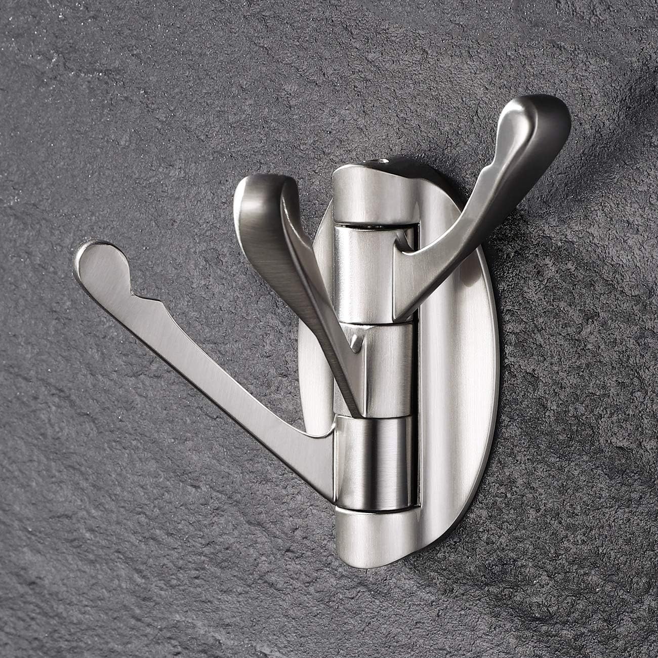 KES Solid Metal Swivel Hook - Heavy Duty Folding Swing Arm Triple Coat Hook, Brushed Nickel, A5060-2