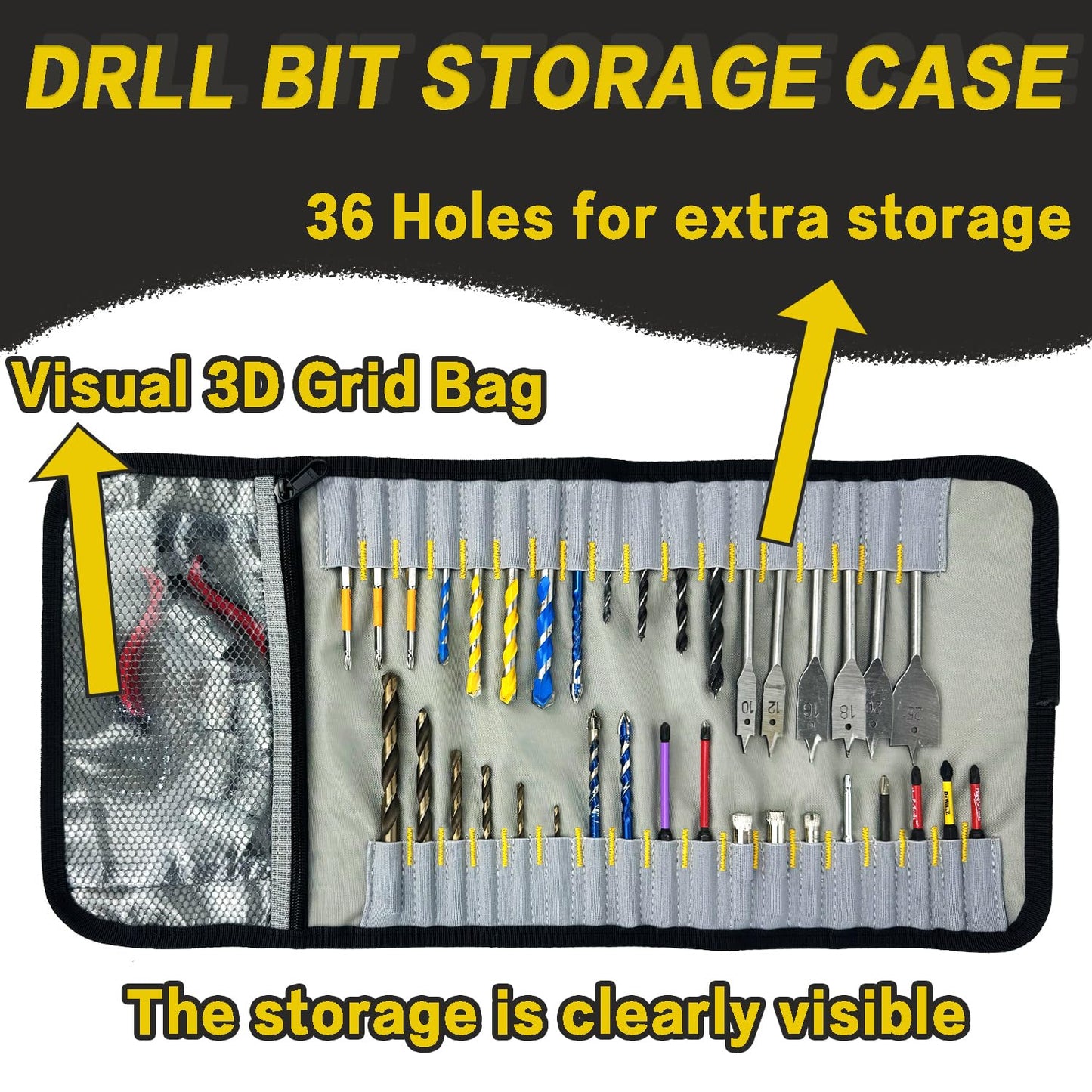 [MAGG HEVI] Drill Bit Organizer Bag,Thick Wear-Resistant Oxford Tool Case Holds 36 Bits,Small Tool Pouch with Zipper,Portable Socket Organizer for Carpenter,Mechanic,DIY Enthusiasts (CASE ONLY)