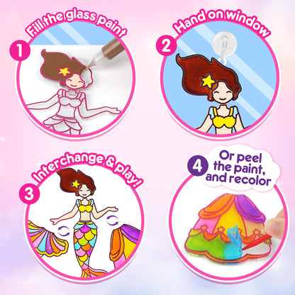 Mocoosy Princess Window Art Kit for Kids, DIY Suncatcher Art and Craft for Kids Ages 4-6-8, Stained Glass Window Art Painting Set for Girls, Unicorn Toys Easter Basket Stuffer Gift 5 6 7 8 9 Years Old