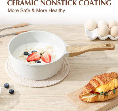 SENSARTE White Ceramic Nonstick Saucepan - 2.0 Quarts, Induction Compatible, Stay Cool Handle