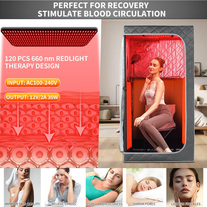 iDOTODO Full Size Portable Personal Infrared Sauna for Home, Personal Home Spa Tent with Remote Control, Heating Foot Pad, Foldable Reinforced Chair （Grey, L33.8 x W 33.8" x H 66.5"