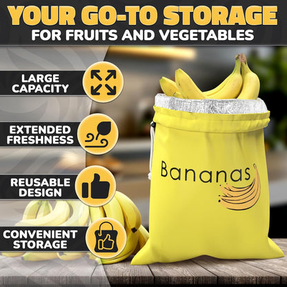 13.8x10.6" Banana Storage Bag with Aluminum Lining - Banana Bags to Keep Bananas Fresh Longer, Nylon Banana Keeper