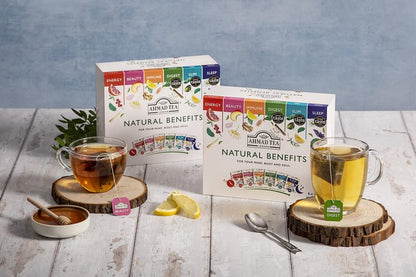 Ahmad Tea Natural Benefit Functional Tea Selection Pack | Green teas, Fruit & Herbal Infusions | Perfect herbal tea gift - 60 Teabag Sachets | 6 blends