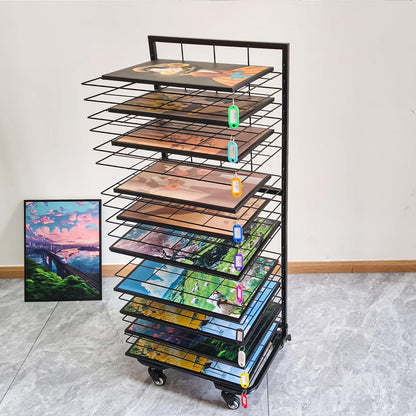 Xstermism Art Drying Rack for Classroom,Paint Drying Rack On Wheels with 19 Removable Shelves,Study Metal Art Storage Rack for Art Studios,Schools