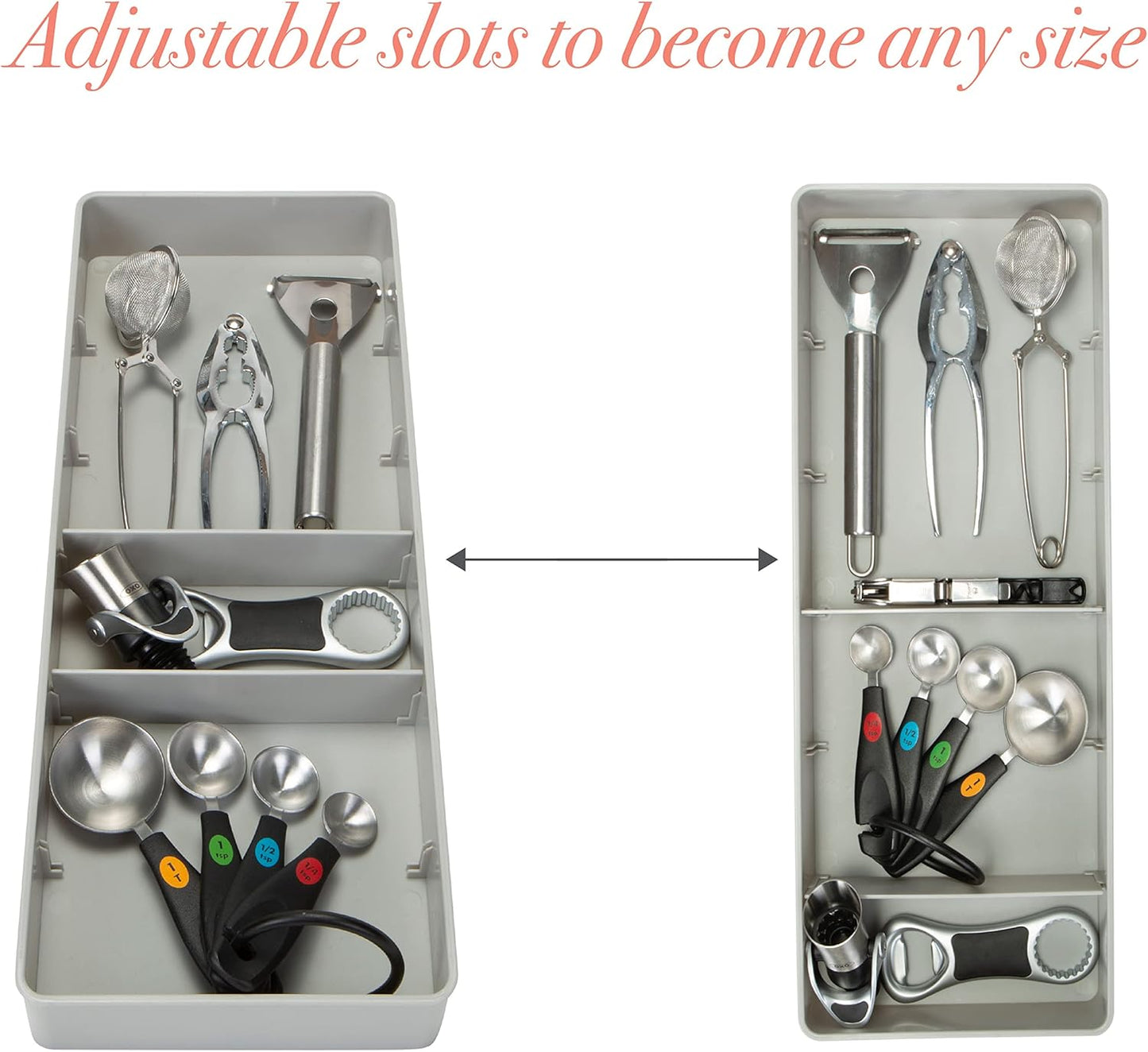 Kitchen Details 3 Compartment Adjustable Drawer Organizer | Utensil & Gadget Holder Tray | Cabinet & Storage