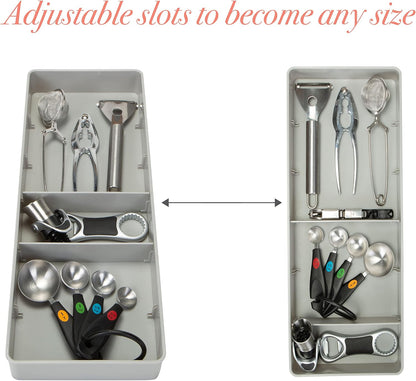Kitchen Details 3 Compartment Adjustable Drawer Organizer | Utensil & Gadget Holder Tray | Cabinet & Storage