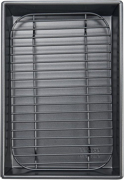 Chicago Metallic Petite Roast Pan Set - Nonstick 10x7 Inch Toaster Oven Baking Pan for Small Batch Cooking